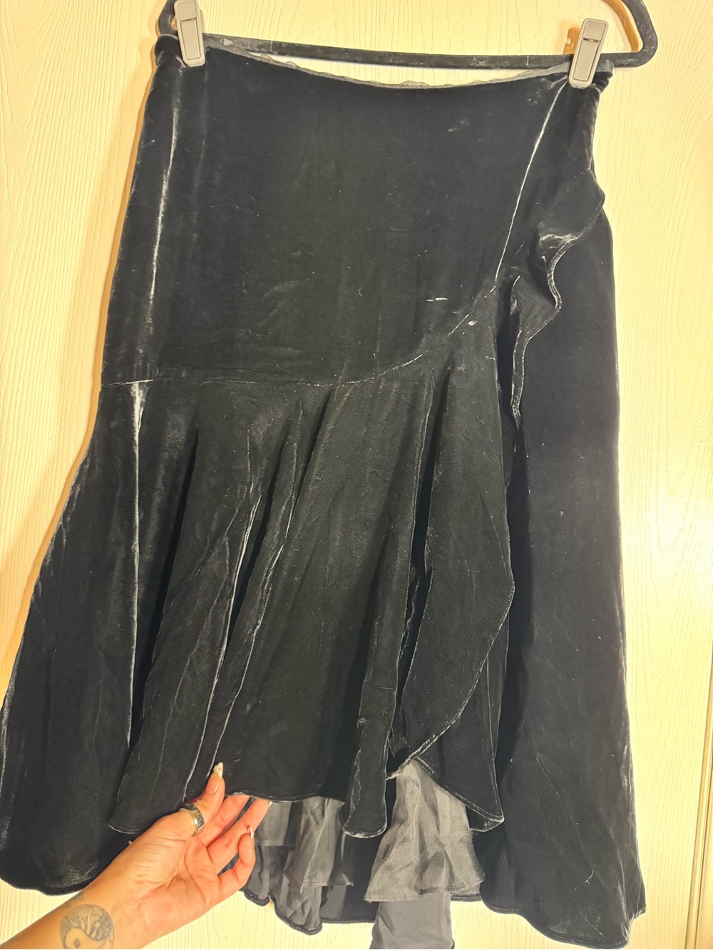 Ralph Lauren Black Velvet High-Low Ruffle Skirt